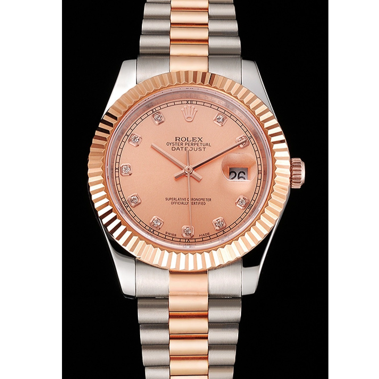 Aaa fake watches Dial Two And Datejust Bezel Stainless Gold Steel Bracelet Rose Case Swiss Rolex Tone 0714